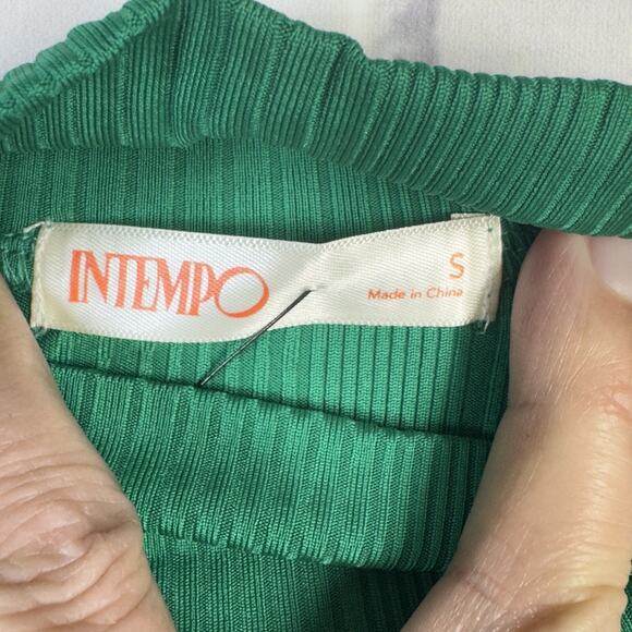 Intempo Ribbed Long Sleeve Cutout Cropped Top Green Women's Size Small - Picture 8 of 9